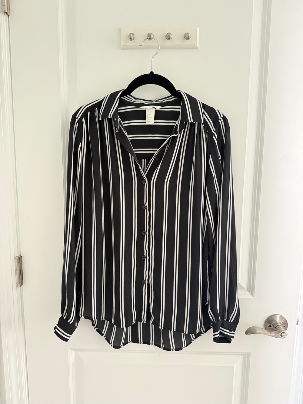 H&M Semi-Sheer Striped Button-Down Blouse Shirt Size 4 Small
